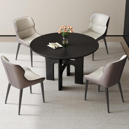 Round Dining Table Set for 4, Black Dining Room Table with 4 Chairs, Comfy Ergonomic Dining Chairs