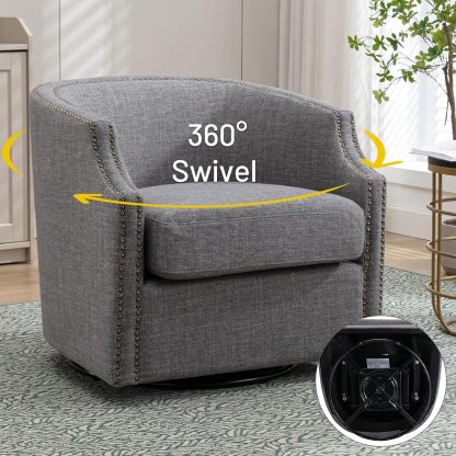 Modern Swivel Accent Chair, Upholstered Barrel Armchair with Swivel Base, Club Round Chair
