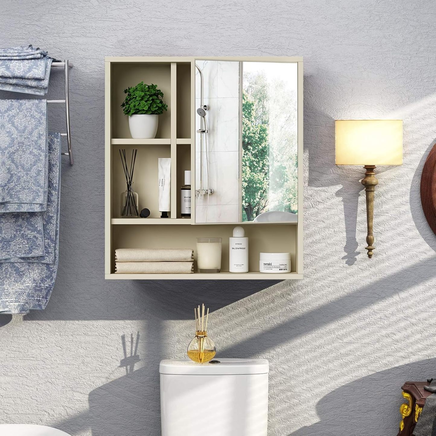 Bathroom Wall Mirror Cabinet, Medicine Cabinet with Single Door and Adjustable Shelf