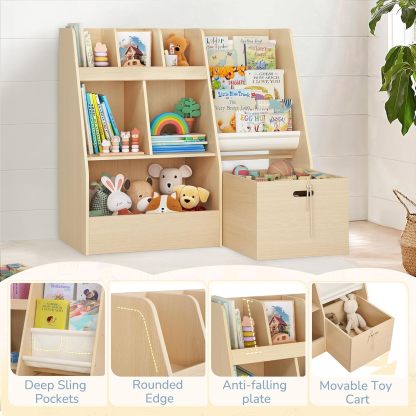 4 in 1 Kids Bookshelf and Toy Storage Organizer, 3-Tier Toy Organizers with Removable Toy Bins, Book Shelf for Kids Room