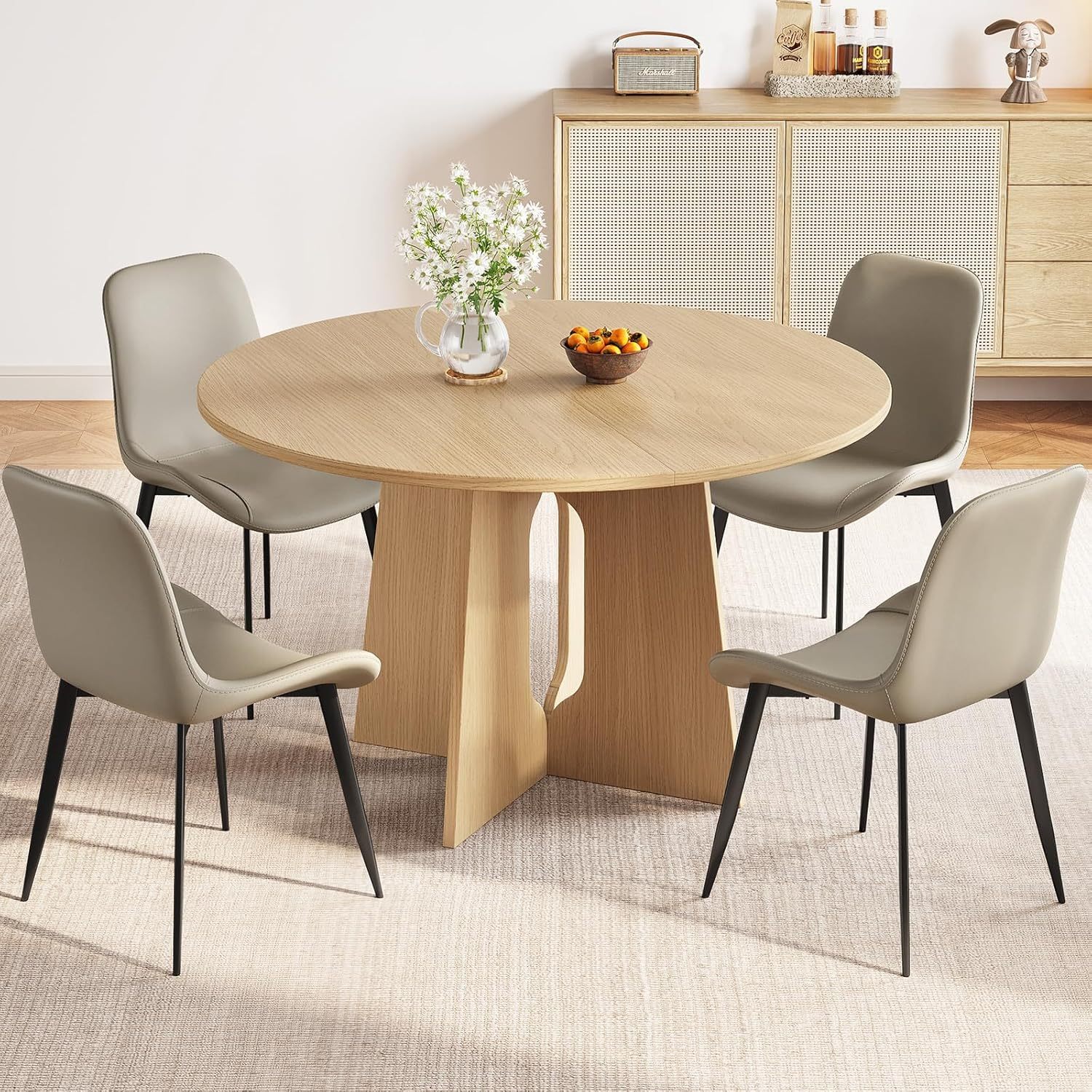 47.24" Round Dining Table, Small Dining Table for 2,4,6, Farmhouse Kitchen Table with Cross Sturdy Legs for Kitchen, Dining Room