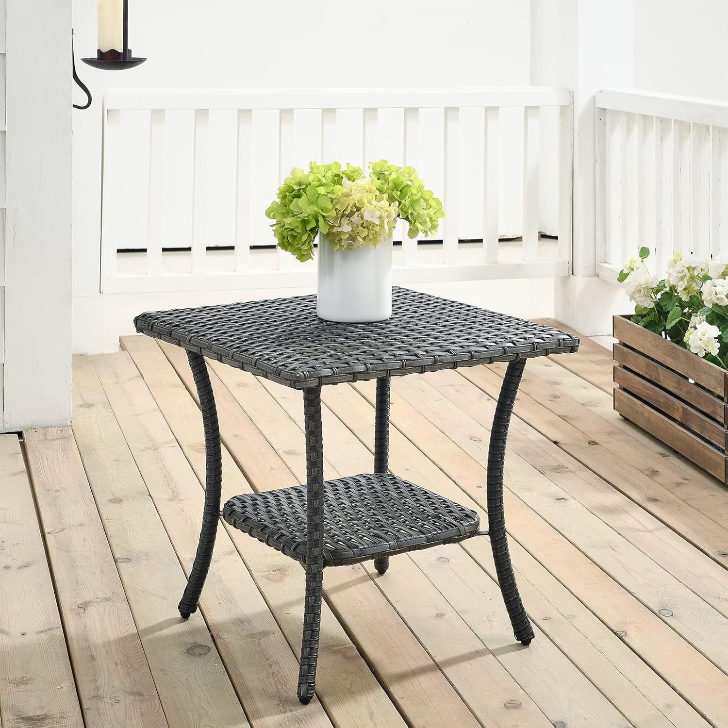 Wicker Patio Coffee Table,Rattan Outdoor Coffee Table with 2-Layer Storage Furniture Tables for Garden,Porch,Backyard