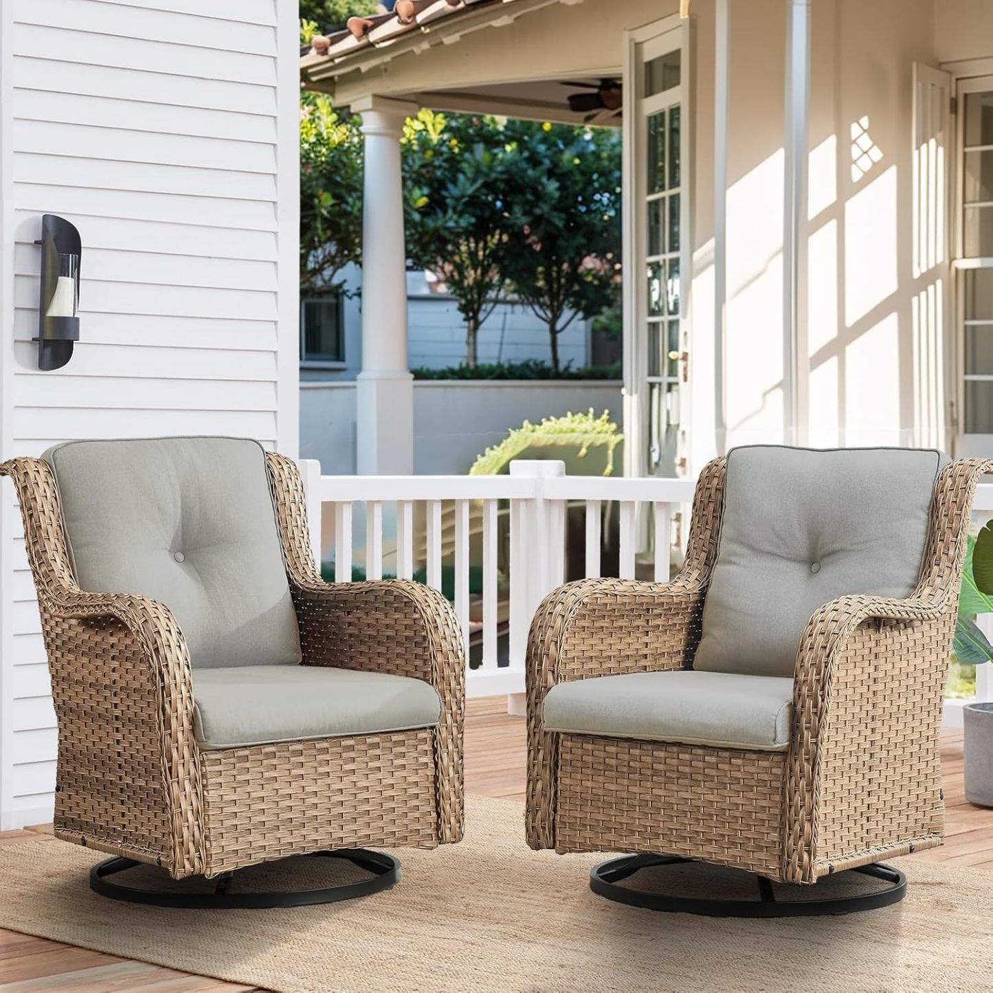 Outdoor Swivel Rocker Wicker Patio Chairs Set of 2