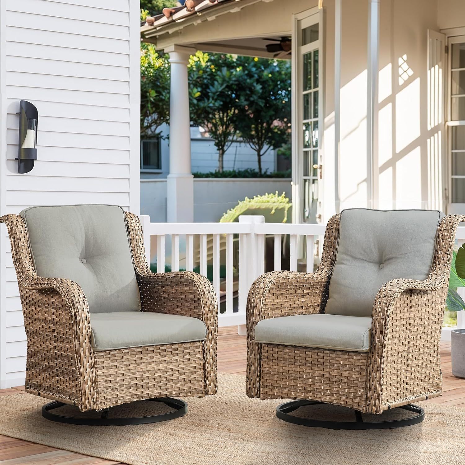 Outdoor Swivel Rocker Wicker Patio Chairs Set of 2