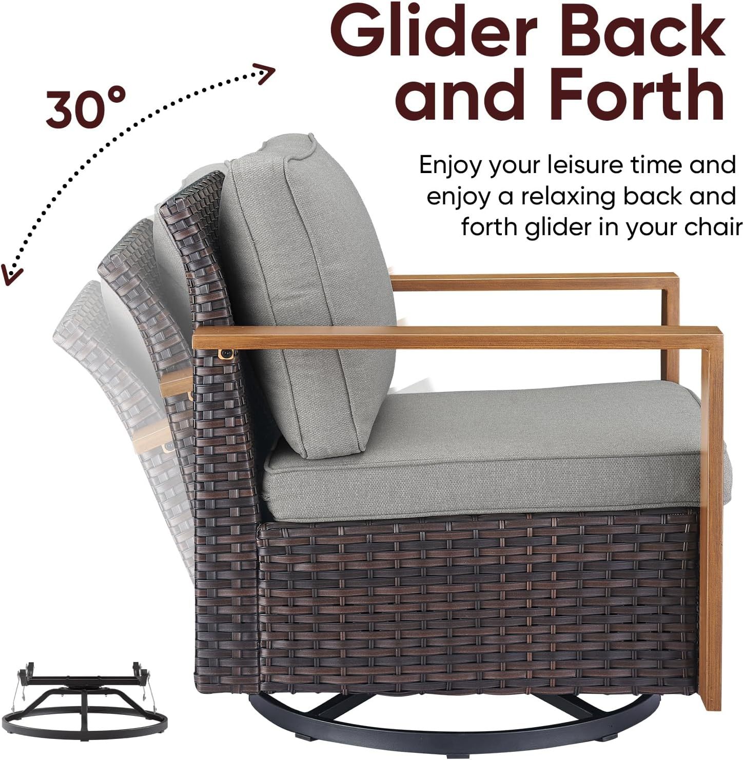 4 Piece Patio Furniture-High Back Swivel Glider Chair with Ottomans Outdoor Furniture Set for Deck Porch Balcony