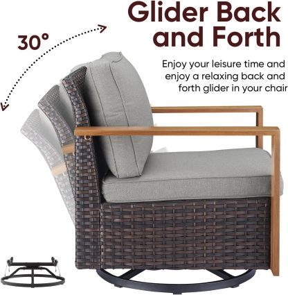 4 Piece Patio Furniture-High Back Swivel Glider Chair with Ottomans Outdoor Furniture Set for Deck Porch Balcony