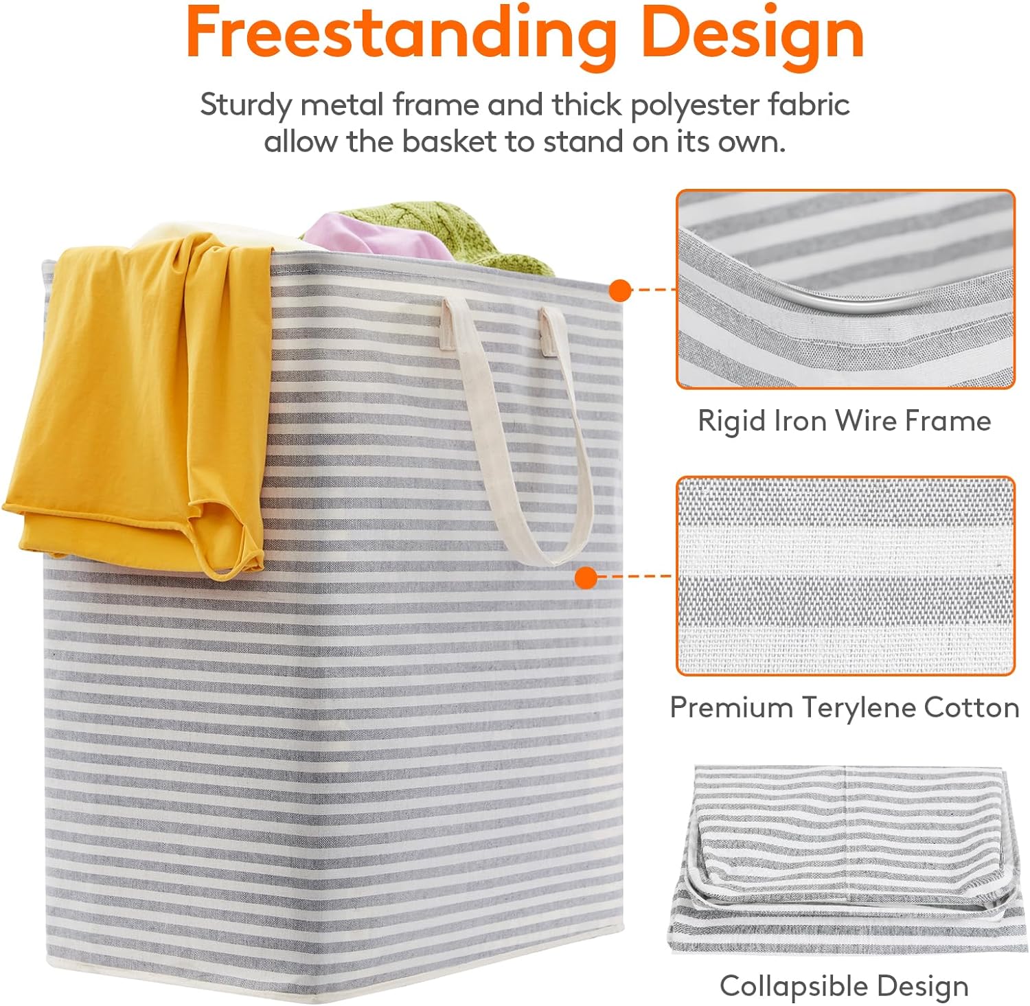 2 Pack Laundry Hamper Large Collapsible Laundry Baskets, Freestanding Waterproof Clothes Hamper