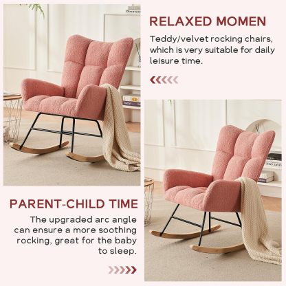 Modern Nursery Rocking Chair, Upholstered Glider Chair with High Backrest, Rocker Accent Armchair