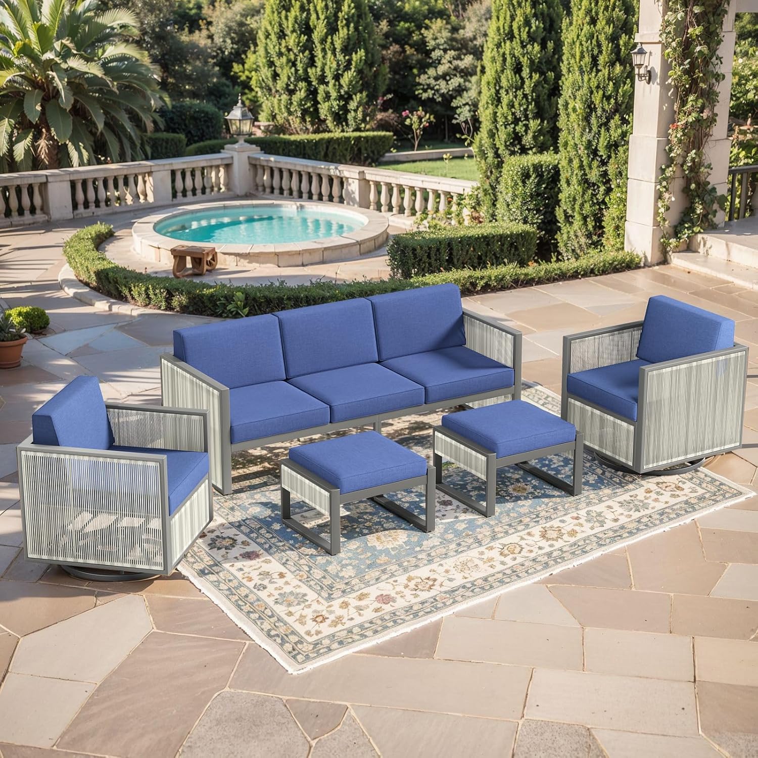 5 Piece Patio Furniture Set High Back Outdoor Couch with Outdoor Rocking Chair Wicker Outdoor Furniture