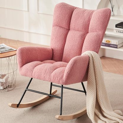 Modern Nursery Rocking Chair, Upholstered Glider Chair with High Backrest, Rocker Accent Armchair