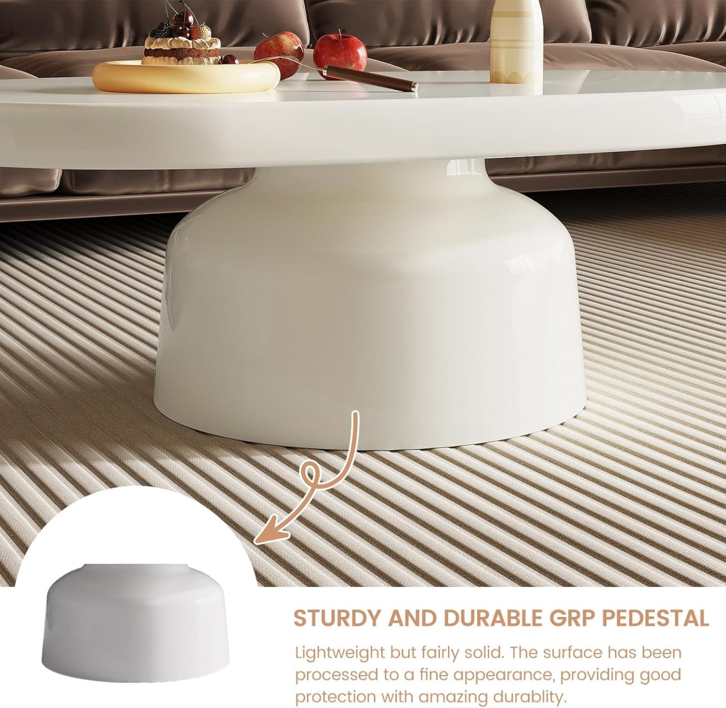 White Oval Coffee Table, 45" Modern Funky Living Room Coffee Table with Sturdy Pedestal