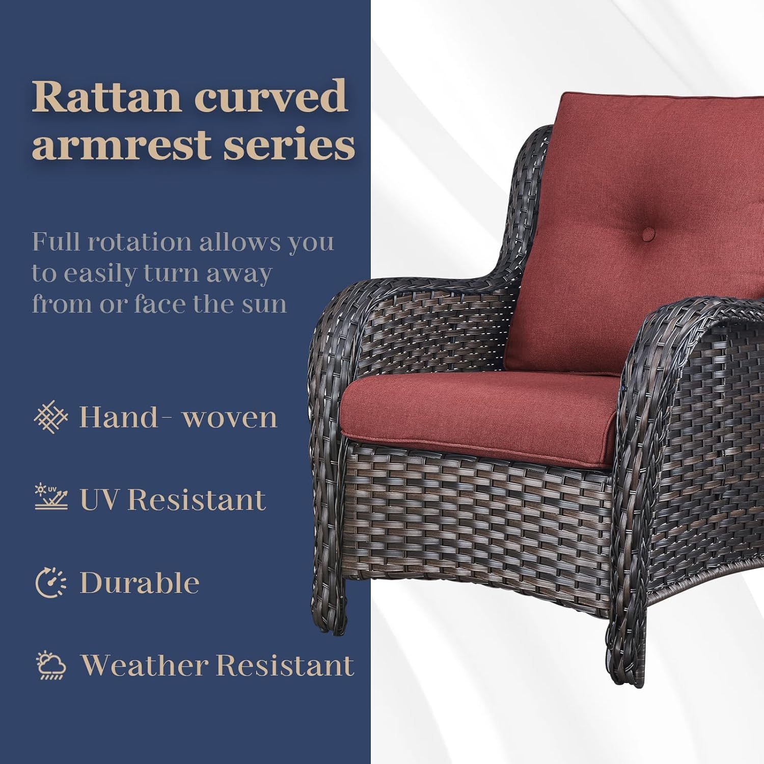 6 Pieces Patio Furniture Set Wicker Patio Chairs Set of 2 with Sofa Ottomans Side Table Outdoor Furniture Conversation Set