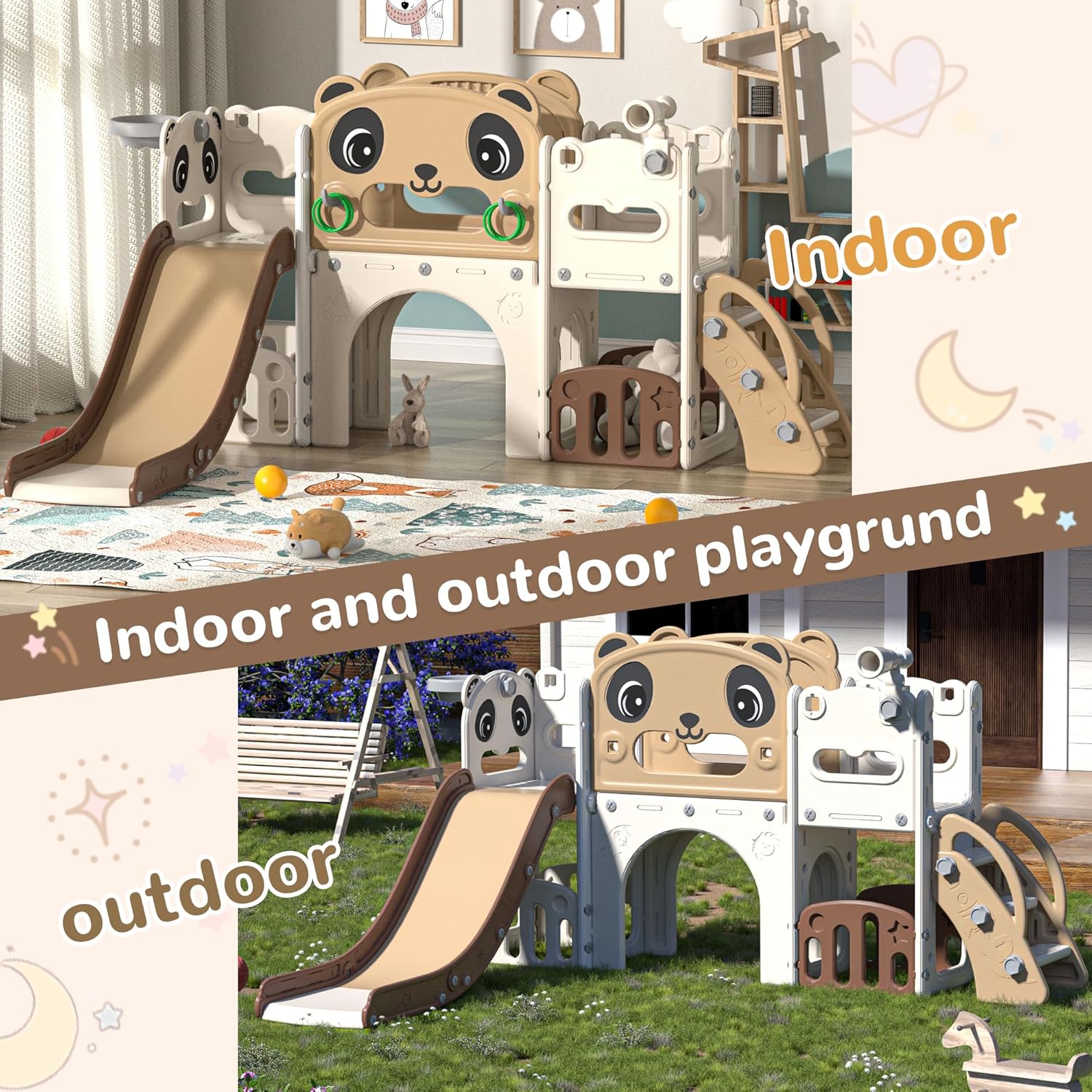 9-in-1 Toddler Slide and Climber Set Indoor Outdoor Slide Playset for Kids Age 1-8, Freestanding Backyard Playground