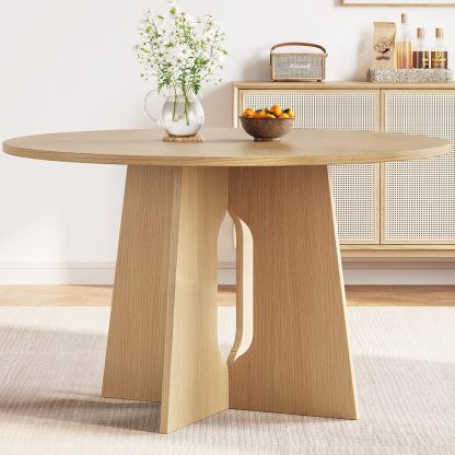 47.24" Round Dining Table, Small Dining Table for 2,4,6, Farmhouse Kitchen Table with Cross Sturdy Legs for Kitchen, Dining Room