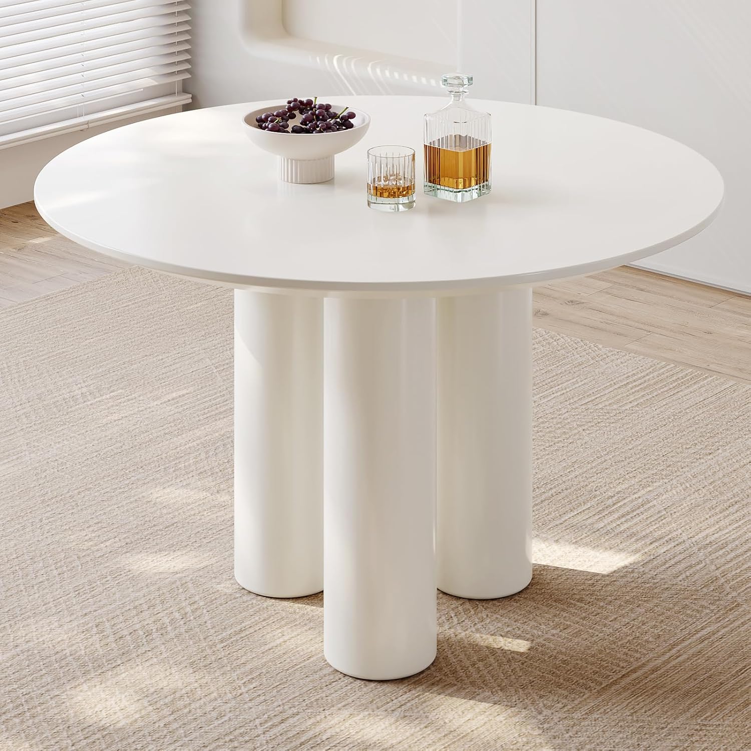 30" Kitchen Dining Table with 3 Powerful Support Legs, Modern Dining Room Table with Cream Smooth Surface and Round Edge