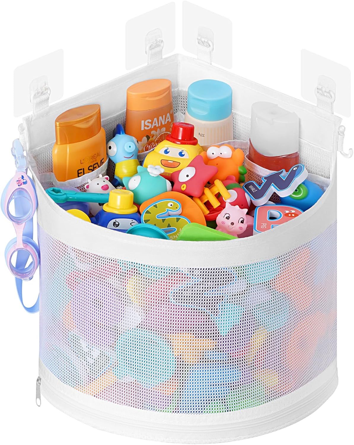 Bath Toy Storage Holder, Mesh Shower Caddy for Bathtub Toy Organizer, Corner Hang-Suspension Shower Toy Holder