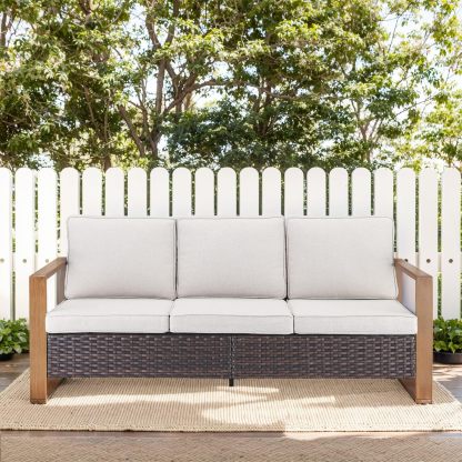 Outdoor Wicker Sofa-3 Seater Rattan High Back Couch Patio Sofa for Deck Porch Garden Balcony Poolside