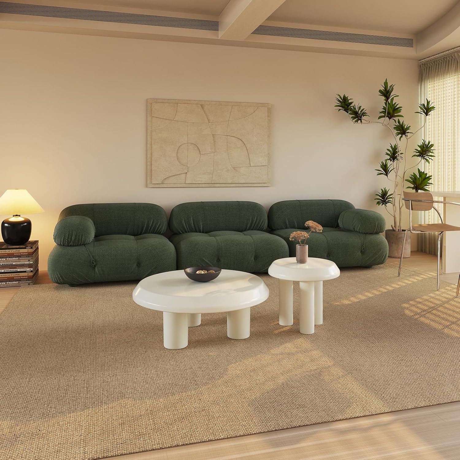 Round Coffee Table with Round End Table Sets, 3 in 1 Multifunctional Nesting Coffee Table Set of 2, Modern Coffee Table Sets with Sturdy Legs