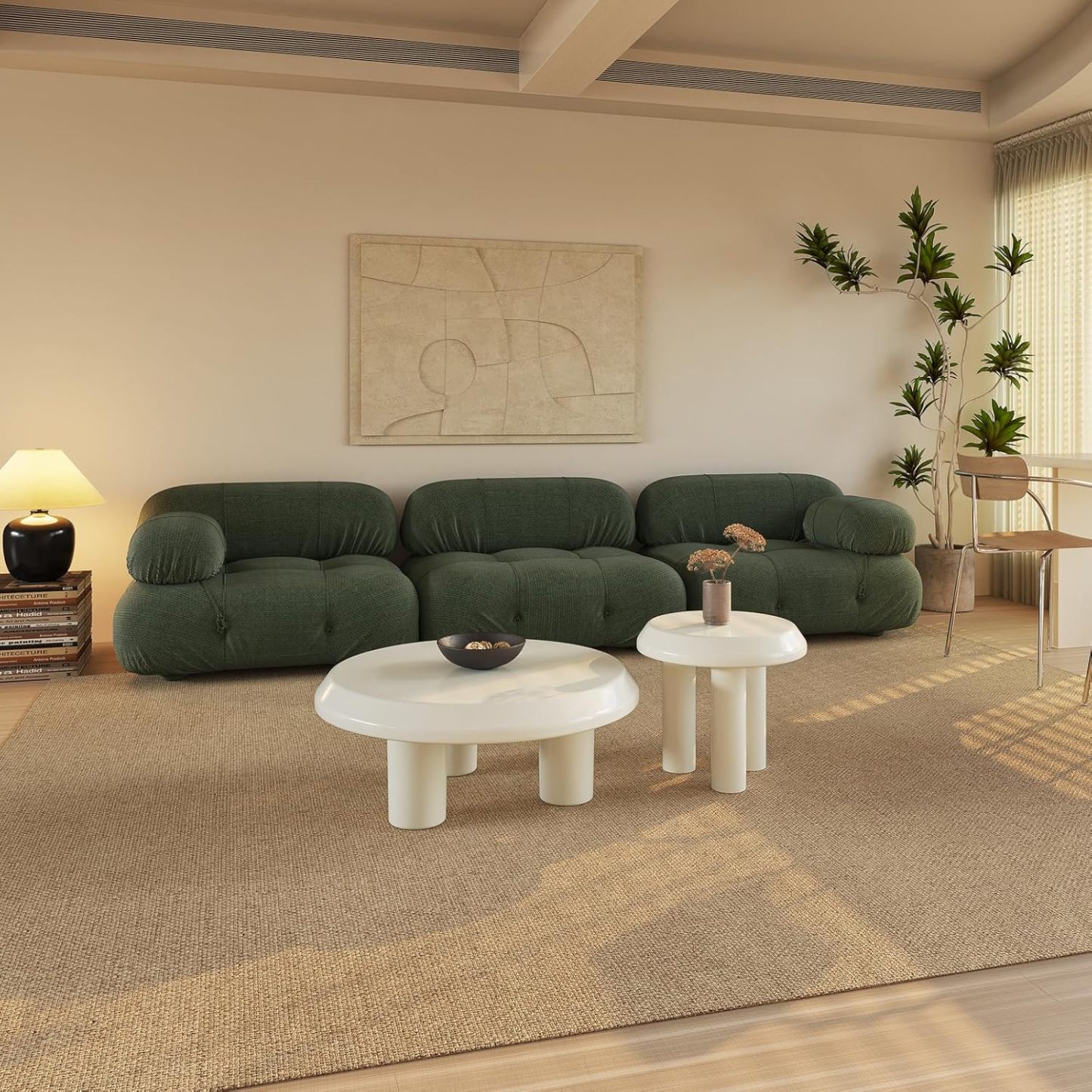 Round Coffee Table with Round End Table Sets, 3 in 1 Multifunctional Nesting Coffee Table Set of 2, Modern Coffee Table Sets with Sturdy Legs