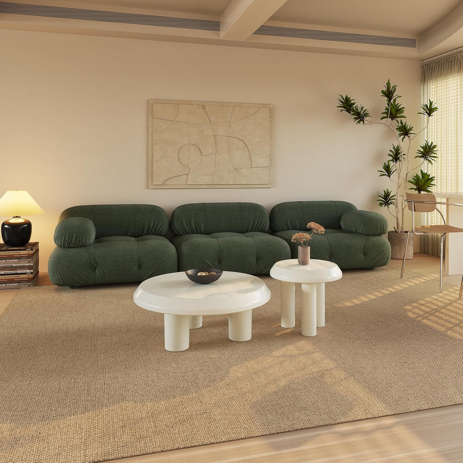 Round Coffee Table with Round End Table Sets, 3 in 1 Multifunctional Nesting Coffee Table Set of 2, Modern Coffee Table Sets with Sturdy Legs