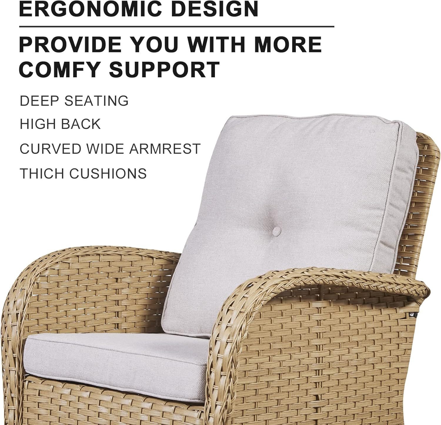 Patio Wicker Rocking Chairs Set of 2 Rattan Outdoor Rocking Chairs for Front Porch Garden Backyard Lawn Balcony Weather Rocker Chair with Side Table