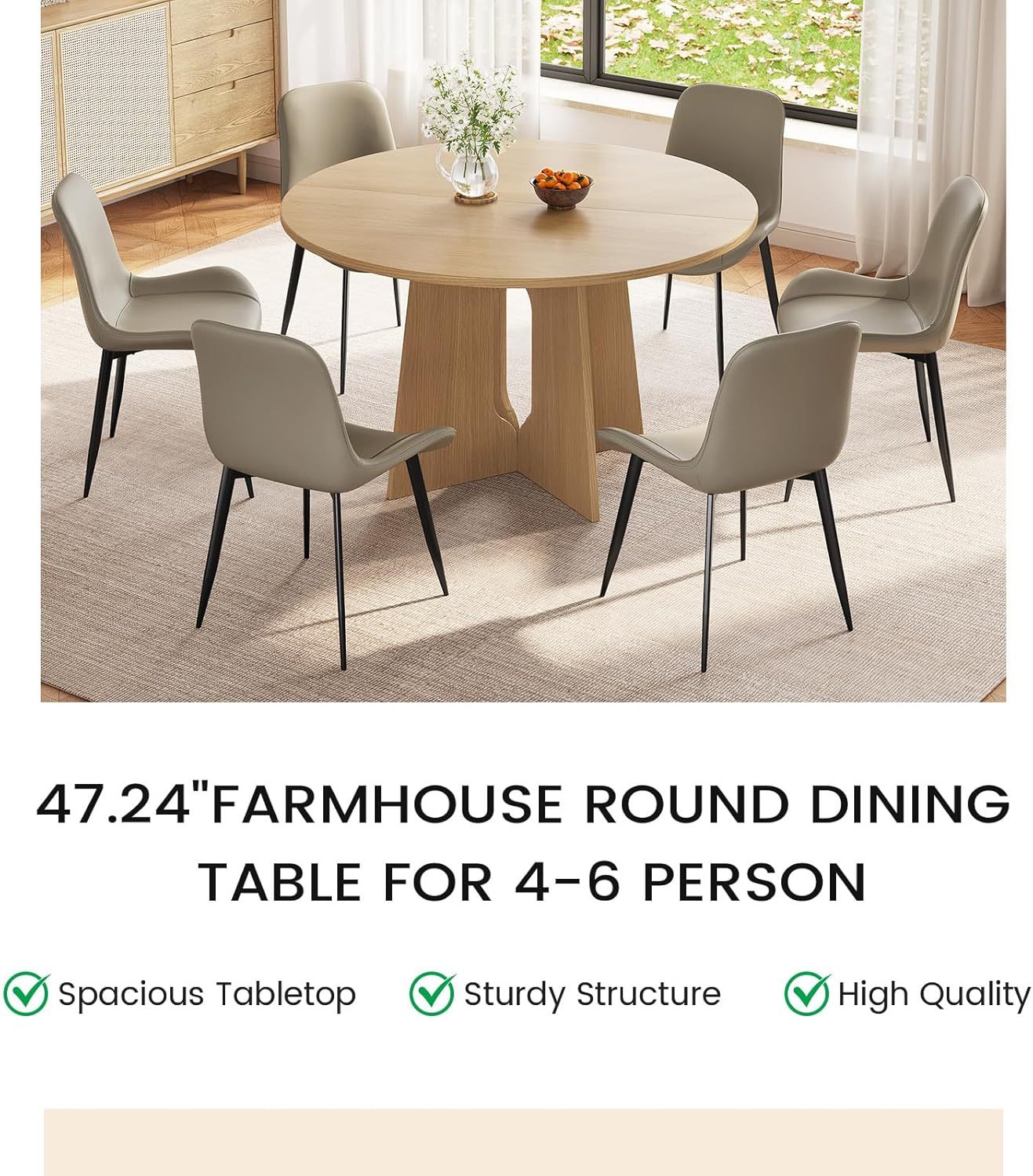 47.24" Round Dining Table, Small Dining Table for 2,4,6, Farmhouse Kitchen Table with Cross Sturdy Legs for Kitchen, Dining Room