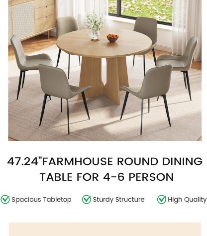 47.24" Round Dining Table, Small Dining Table for 2,4,6, Farmhouse Kitchen Table with Cross Sturdy Legs for Kitchen, Dining Room
