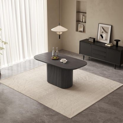 63" Oval Dining Table for 2-6 Person, Modern Black Kitchen Table, Luxury Rectangular Dinner Table