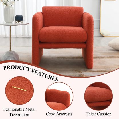Wide Accent Chair, Teddy Upholstered Single Sofa Chair with Straight Armrest, Padded Armchair with Metal Decor, Soft Accent Arm Chair