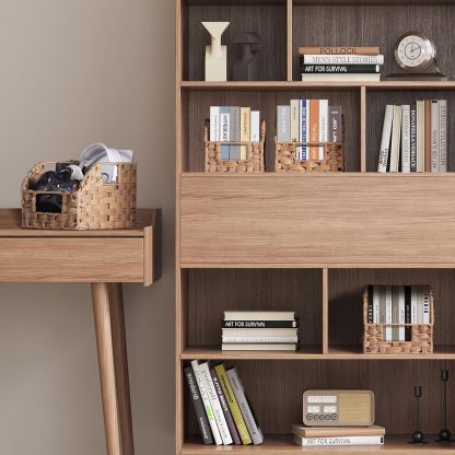 Handwoven PP Wicker Storage Basket, Waterproof Imitation Rattan Basket with Built-in Handles, Trapezoid Baskets for Organizing Shelves