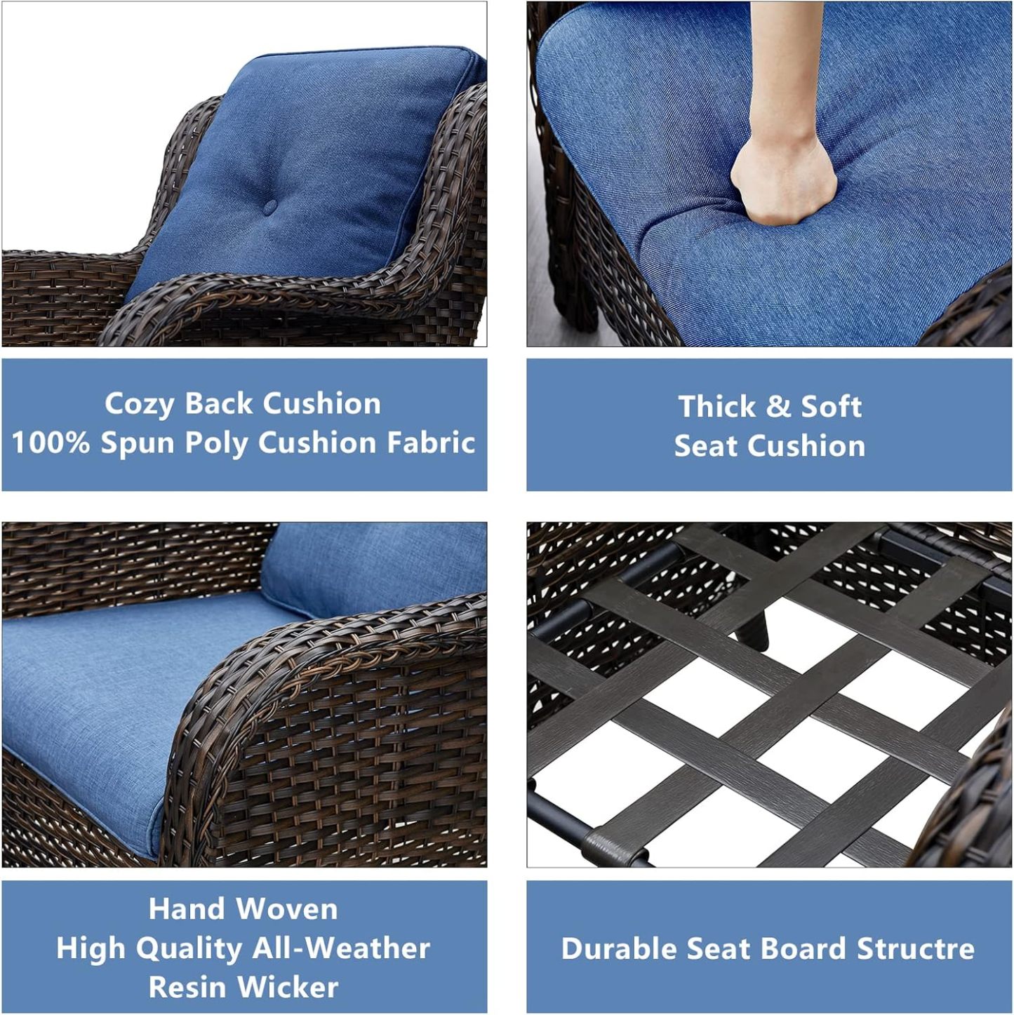 3 Piece Patio Furniture Set All Weather Wicker Outdoor Sectional Sofa Manual Weaving Rattan High Curved Back Patio Couch with Ottomans