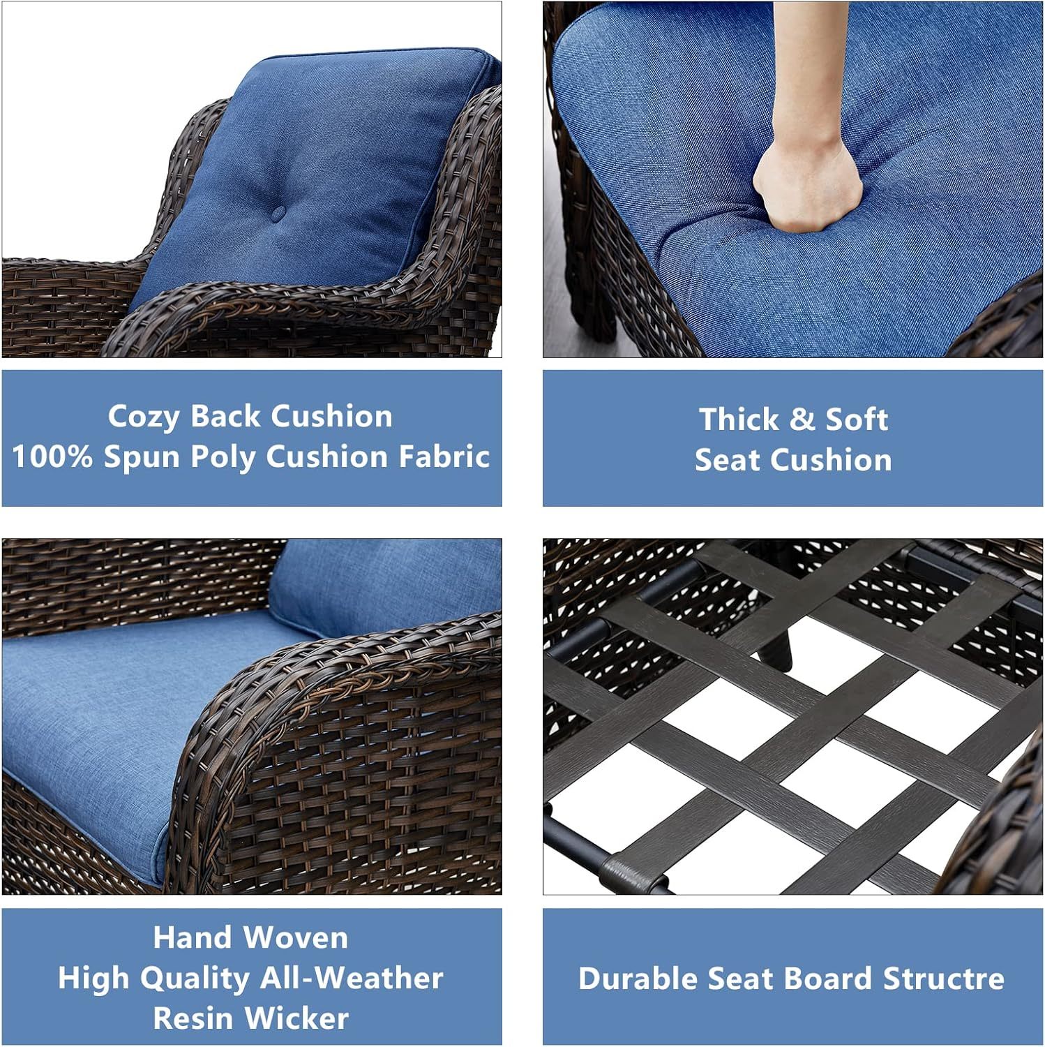 3 Piece Patio Furniture Set All Weather Wicker Outdoor Sectional Sofa Manual Weaving Rattan High Curved Back Patio Couch with Ottomans