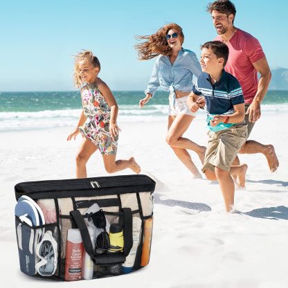 Mesh Beach Bags for Women, Large Travel Tote bags with Zipper and Pockets, Lightweight Shower Caddy