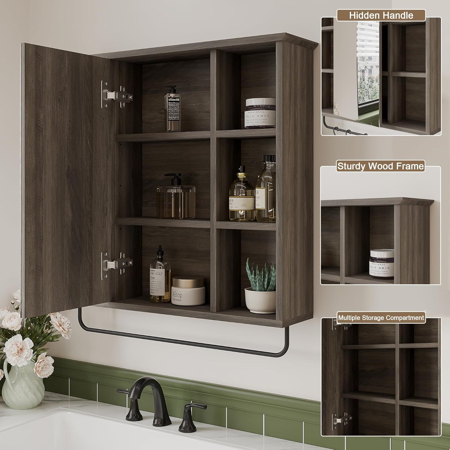 Medicine Cabinet with Mirror, Wall Mounted Bathroom Storage Cabinet with Mirror Door