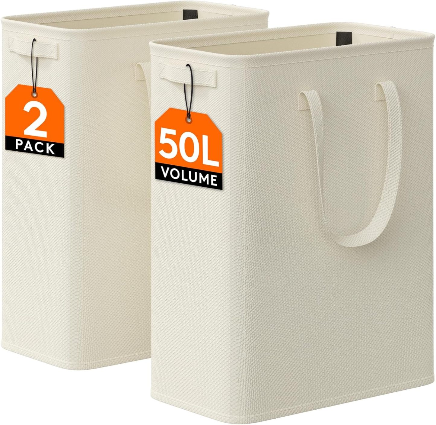 50L 2 Pack Slim Laundry Hamper, Narrow Laundry Basket with Handles, Collapsible Thin Dirty Clothes Hampers for Laundry
