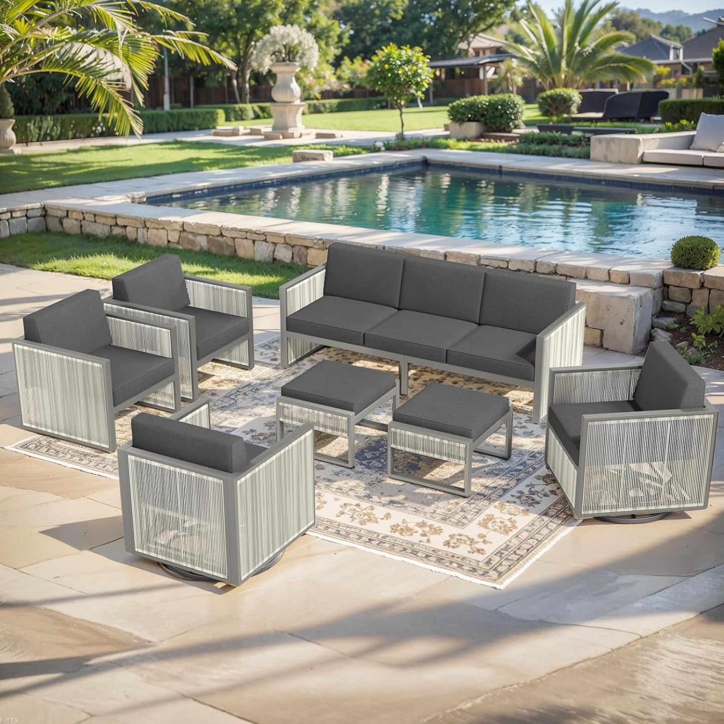 7 Piece Outdoor Patio Furniture Set All-Weather Wicker Outdoor Sofa Patio Rocking Chairs with 4.5" Thick Cushion Patio Conversation Sets