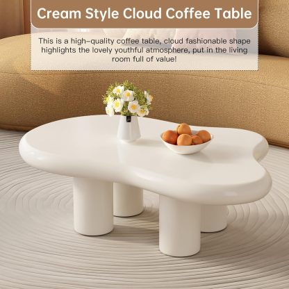 41.02" White Cloud Coffee Table, Modern Round Edge Coffee Table with 4 Sturdy Support Legs and 2.67" Thick Tabletop,Easy Match for Living Room