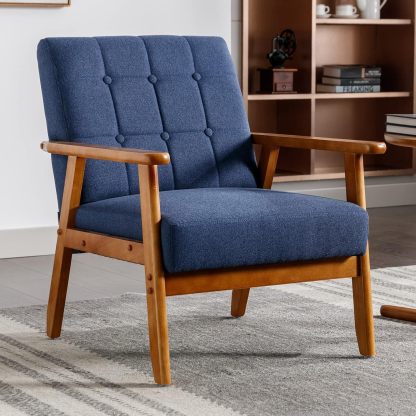 Mid-Century Modern Chair with Wood Frame, Upholstered Armchair, Lounge Accent Chair, Comfy Reading Chair