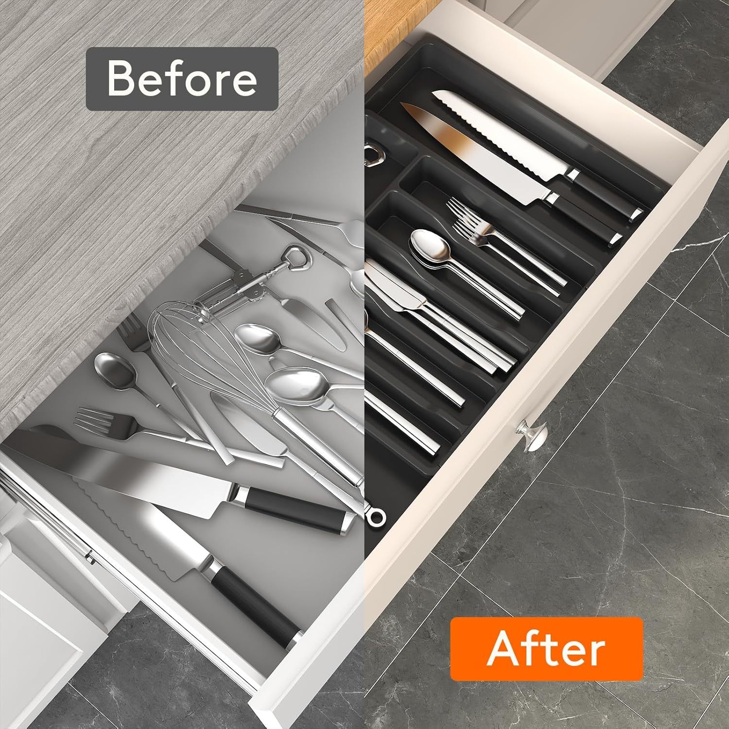 Silverware Drawer Organizer, Expandable Utensil Tray for Kitchen, BPA Free Flatware and Cutlery Holder