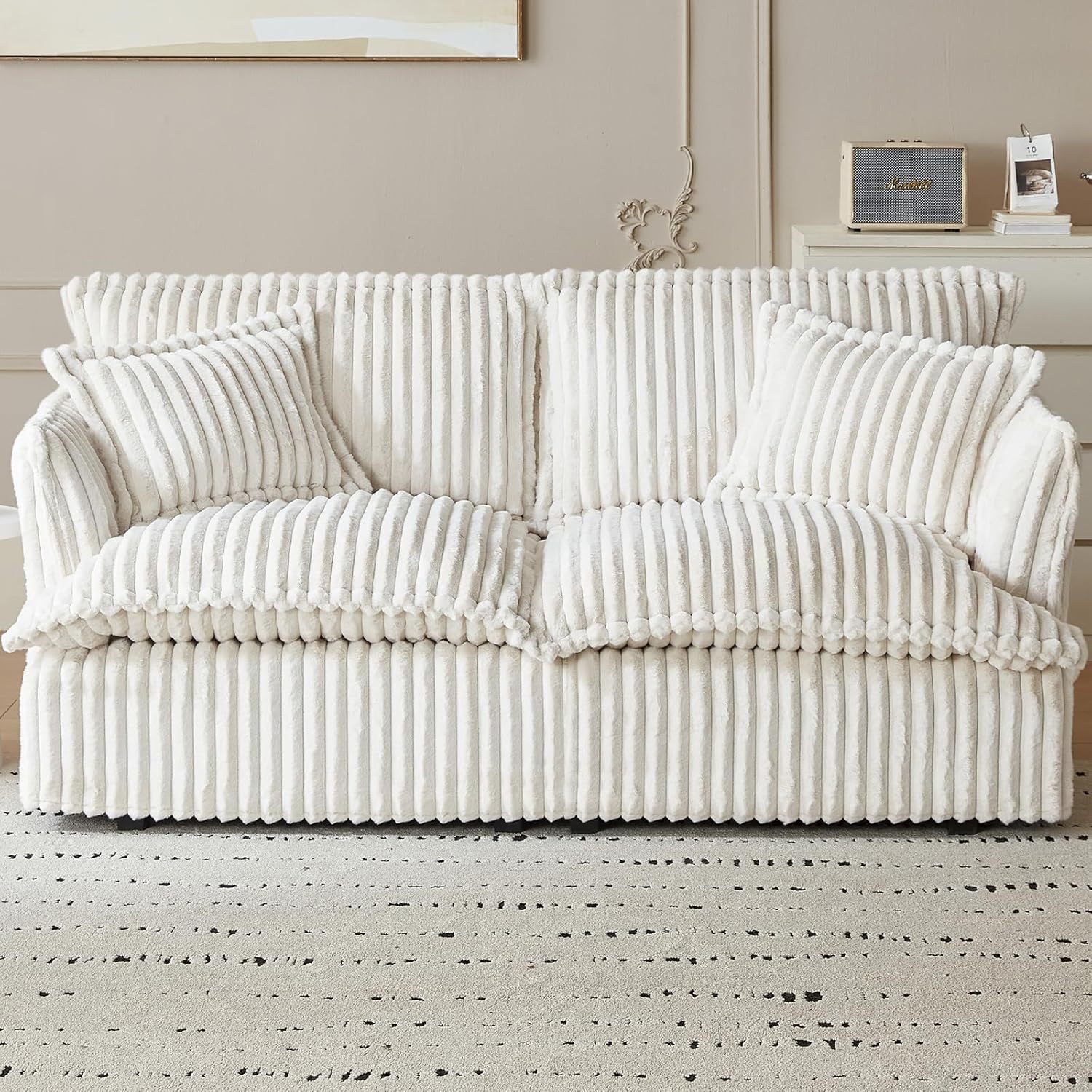 71.65" Corduroy Futon Couch, White Cloud Couch Sofa, Comfy Loveseat Sofa, Modern Corduroy Couch for Bedroom