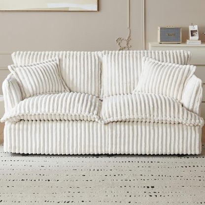 71.65" Corduroy Futon Couch, White Cloud Couch Sofa, Comfy Loveseat Sofa, Modern Corduroy Couch for Bedroom