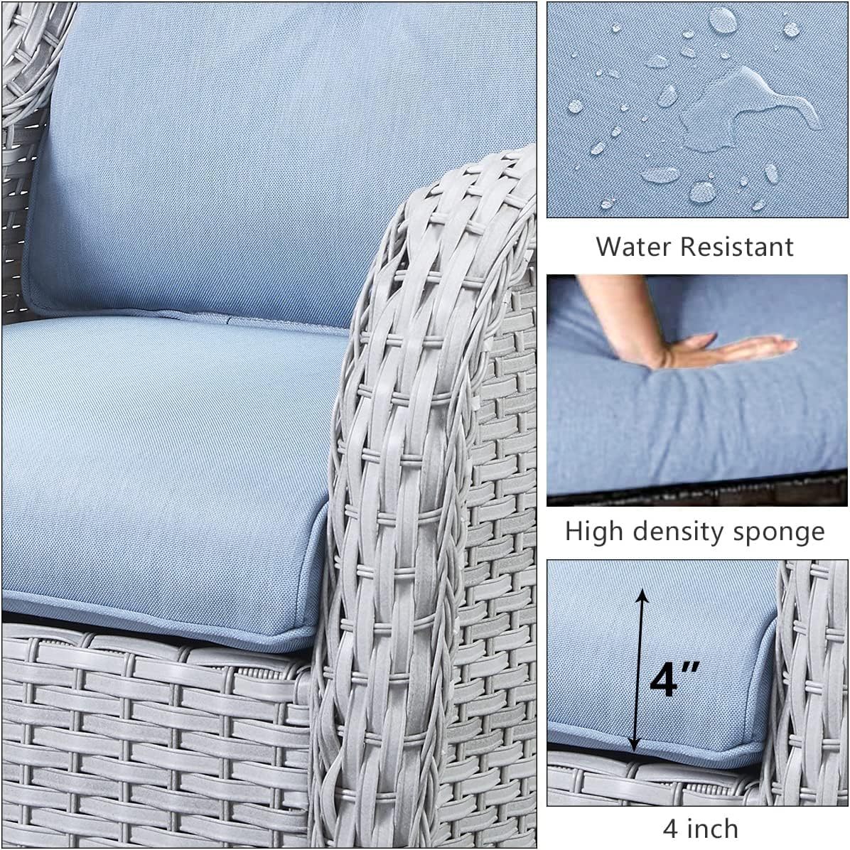 3-Piece Swivel Rocking Rattan Chair Outdoor,Patio Bistro Furniture Conversation Set,Wicker Chair with Glass Side Table