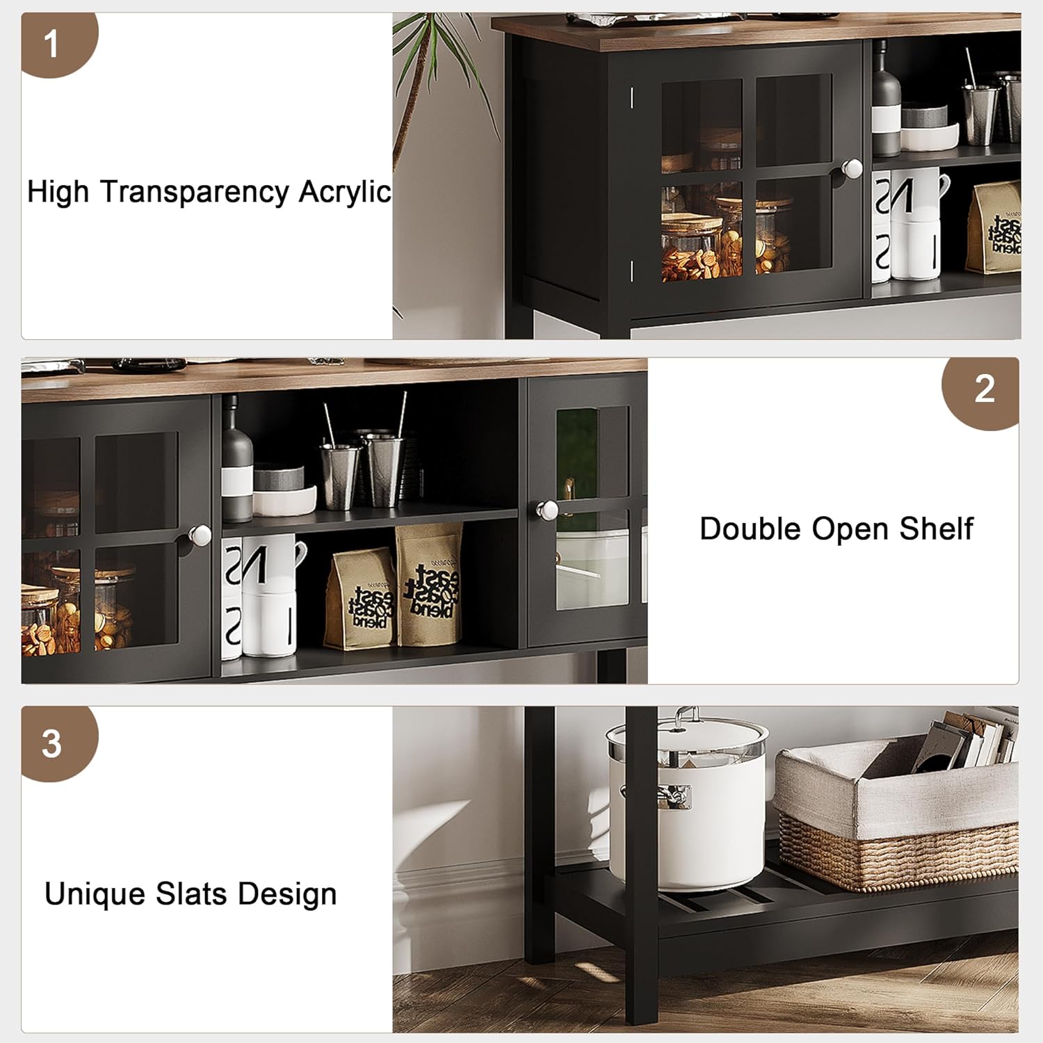 Black Entryway Table with Storage & Doors, Console Table with Adjustable Shelf