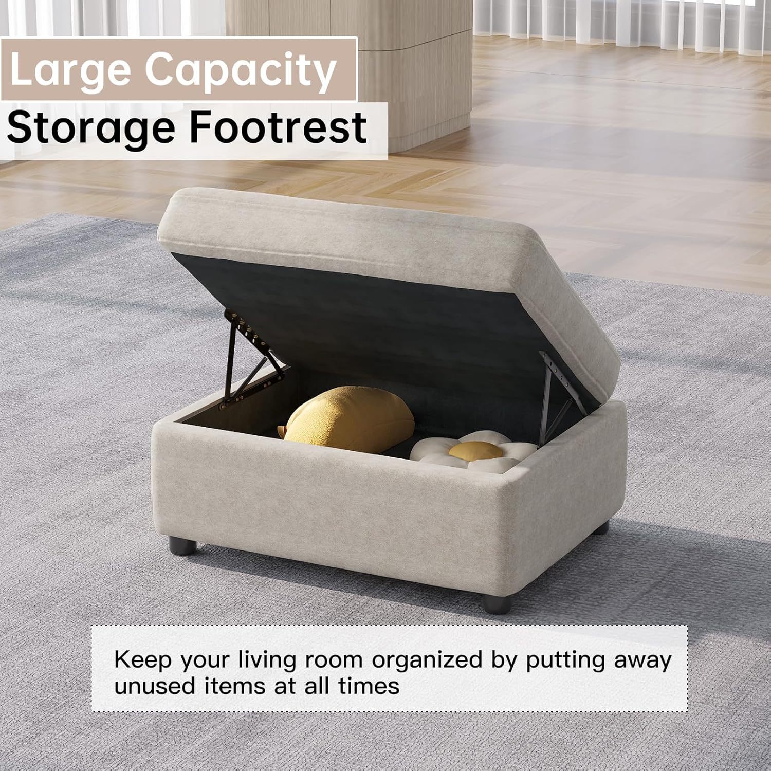 81.88" Off-White Loveseat Sofa, Extra Width Sectional Sleeper Sofa with Armrest, Modular Sectional Sofa with Cushion and Removable Back Cushion, Floor Sofa (Off-White, 1 Ottoman)