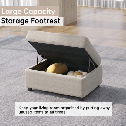 81.88" Off-White Loveseat Sofa, Extra Width Sectional Sleeper Sofa with Armrest, Modular Sectional Sofa with Cushion and Removable Back Cushion, Floor Sofa (Off-White, 1 Ottoman)