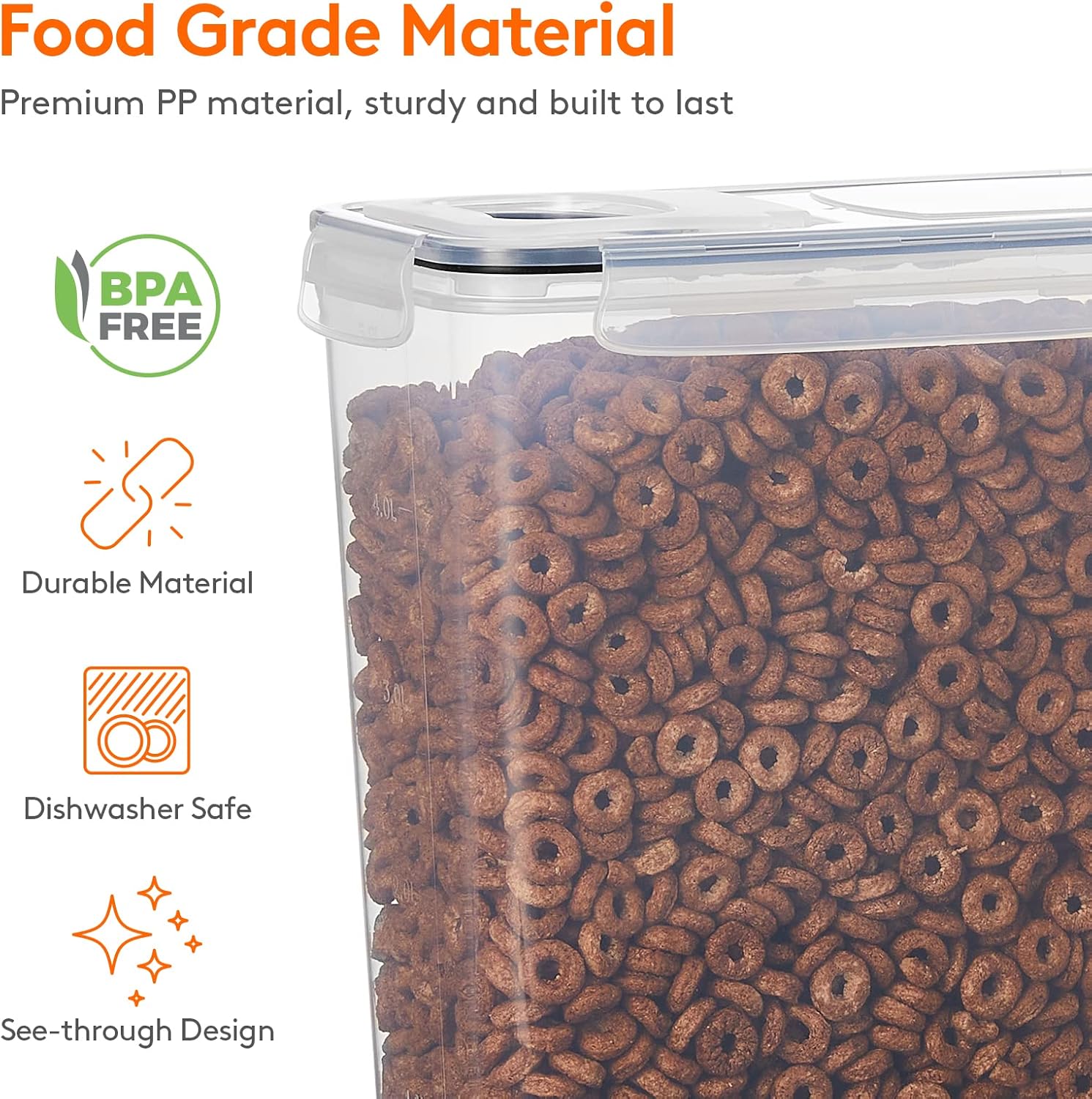 4L(135oz) Cereal Containers Storage with Flip-Top Lids, 4pcs Airtight Food Storage Canister Sets with Label Stickers for Kitchen Pantry Counter Organization