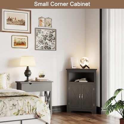 Corner Storage Cabinet, Small Corner Cabinet with Barn Door Design and Adjustable Shelf