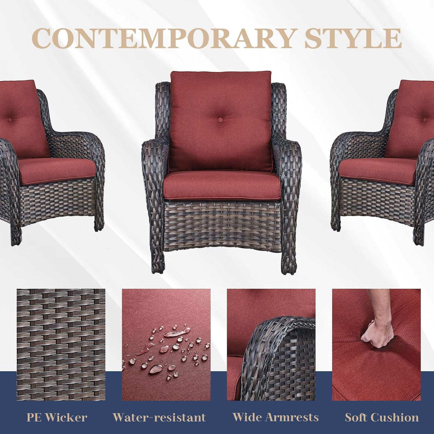 3 Pieces Patio Bistro Set Wicker Patio Chairs Set of 2 with Tempered Glass Top Side Table Rattan Outdoor Furniture Conversation Set