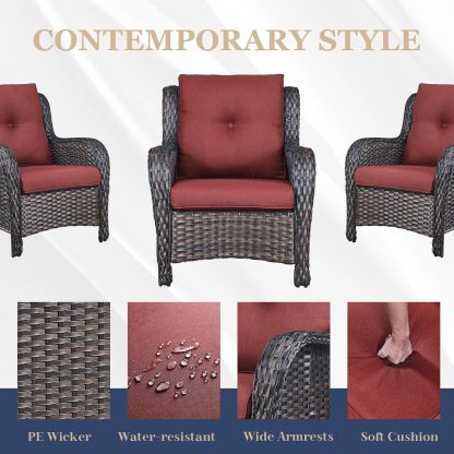 3 Pieces Patio Bistro Set Wicker Patio Chairs Set of 2 with Tempered Glass Top Side Table Rattan Outdoor Furniture Conversation Set