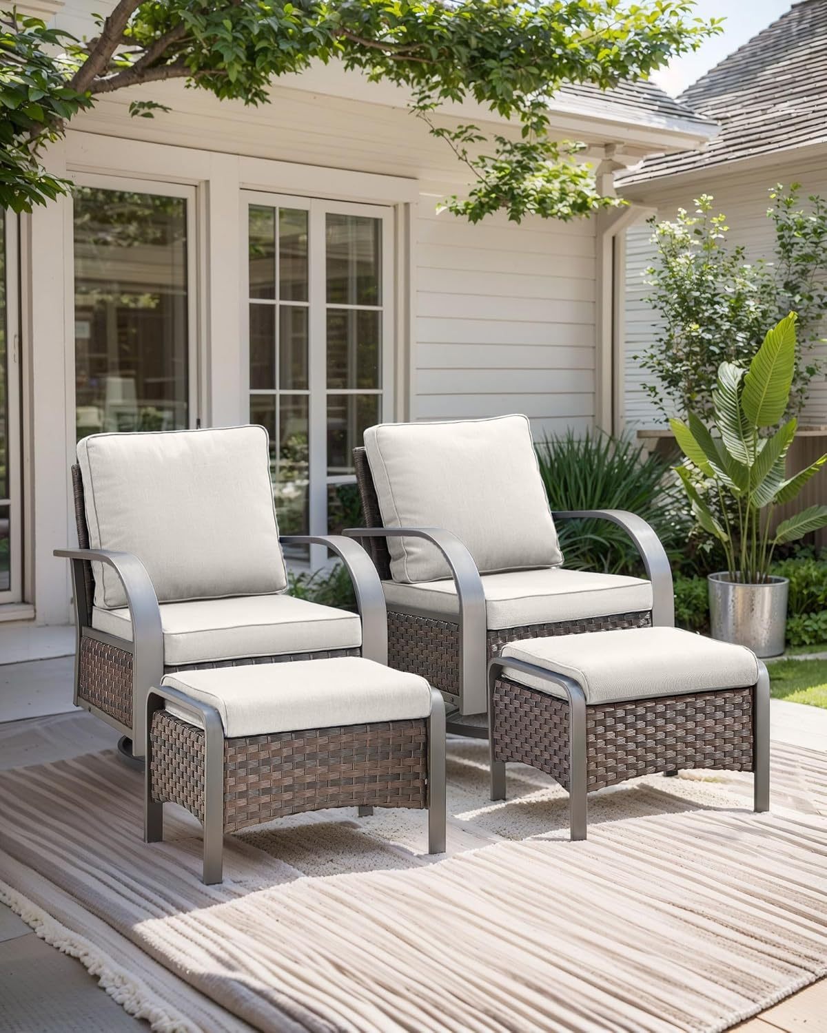 Swivel Rocker Outdoor Chair-High Back Patio Chairs with Ottoman Outdoor Conversation Furniture Sets